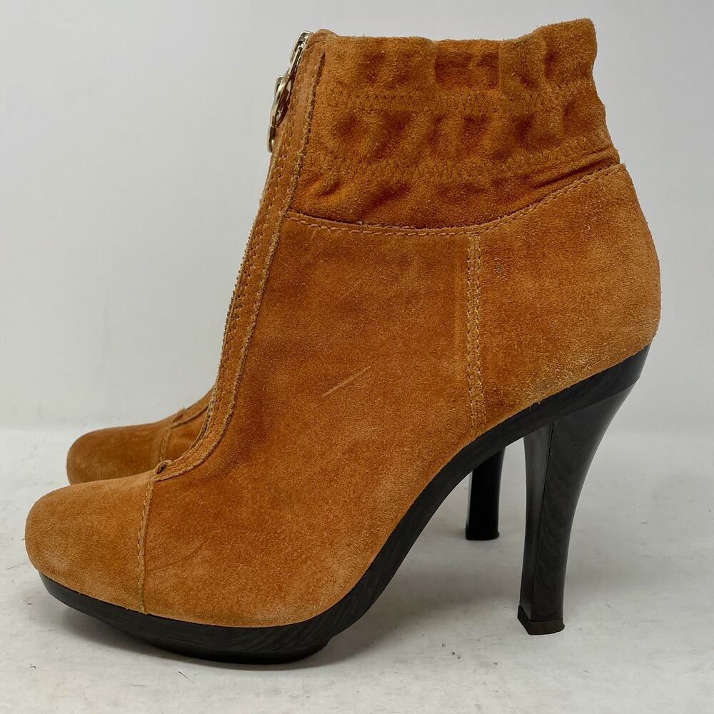 Michael Kors Brown Suede Heeled Zip Booties Size 7.5